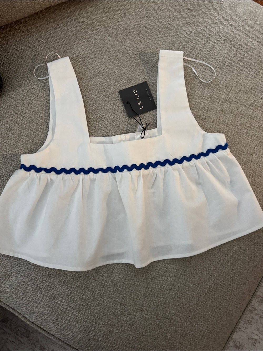 Le Lis White Crop Top with Blue Trim